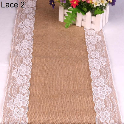 New Vintage White Lace Jute Table Runner