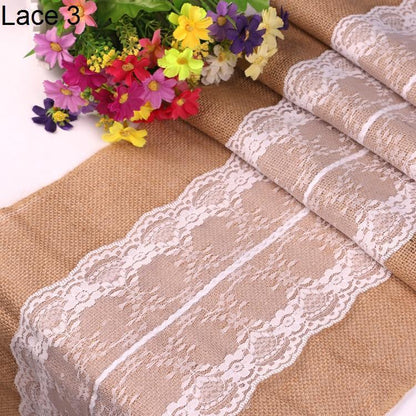 New Vintage White Lace Jute Table Runner