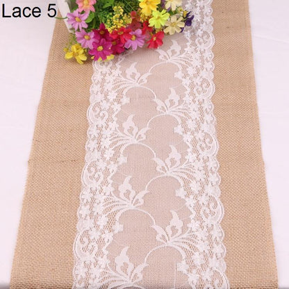 New Vintage White Lace Jute Table Runner