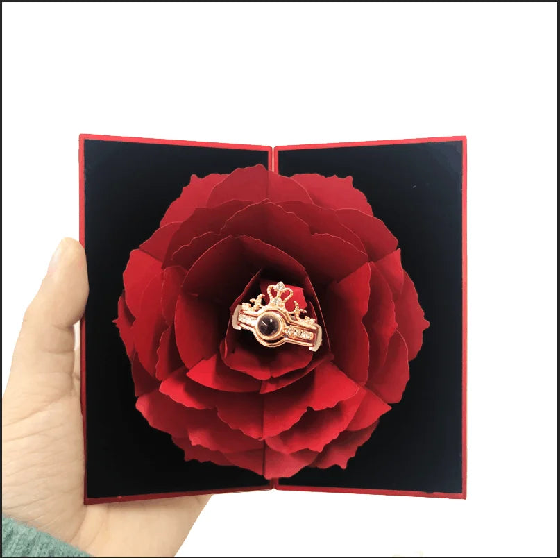 100 Languages "I Love You" Projection Ring  & Rose Flower Box