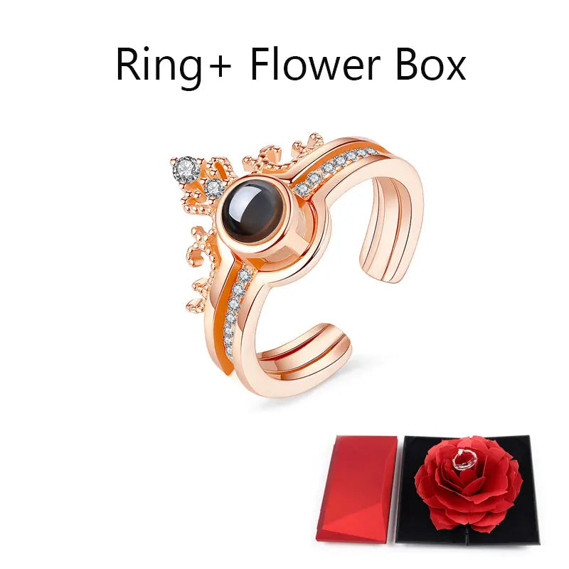 100 Languages "I Love You" Projection Ring  & Rose Flower Box