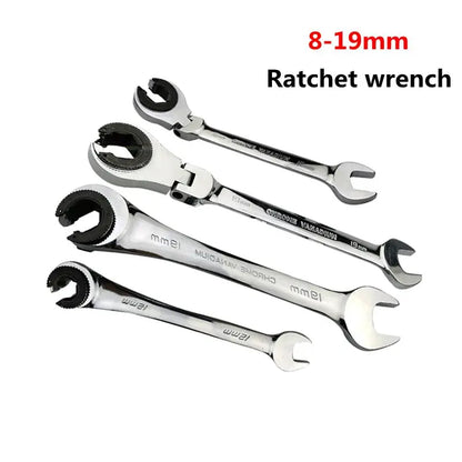 8-19mm Flex-Head Ratchet Wrench tools, 72-Tooth Open-End Spanners for Repair