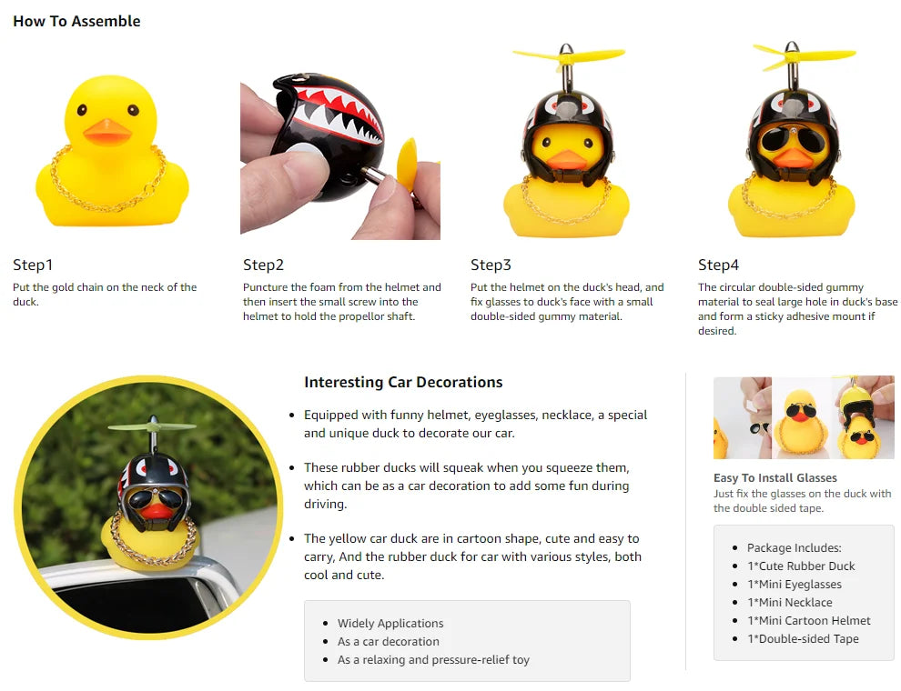 Motor Bicyle and Car Rubber Duck With Helmet