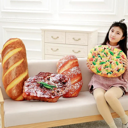 80cm Soft Plush Food Pillow - Bread, Steak & Pizza Shaped Cushion