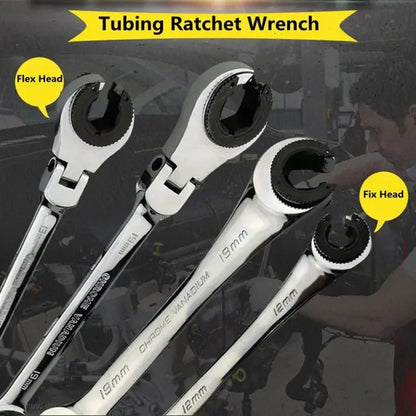 8-19mm Flex-Head Ratchet Wrench tools, 72-Tooth Open-End Spanners for Repair