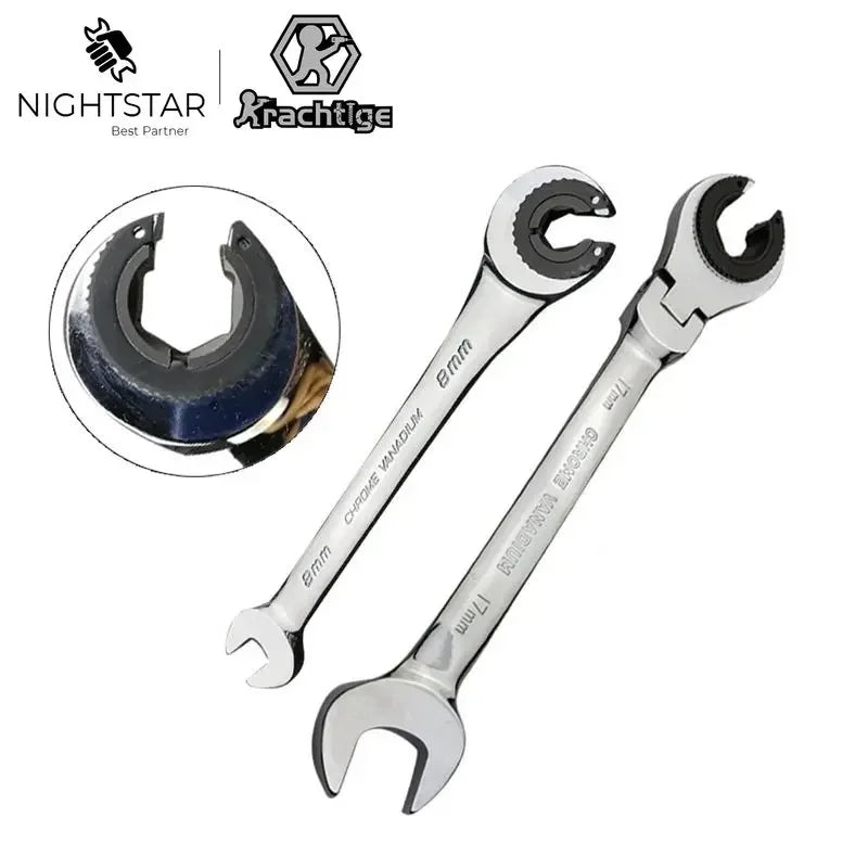 8-19mm Flex-Head Ratchet Wrench tools, 72-Tooth Open-End Spanners for Repair