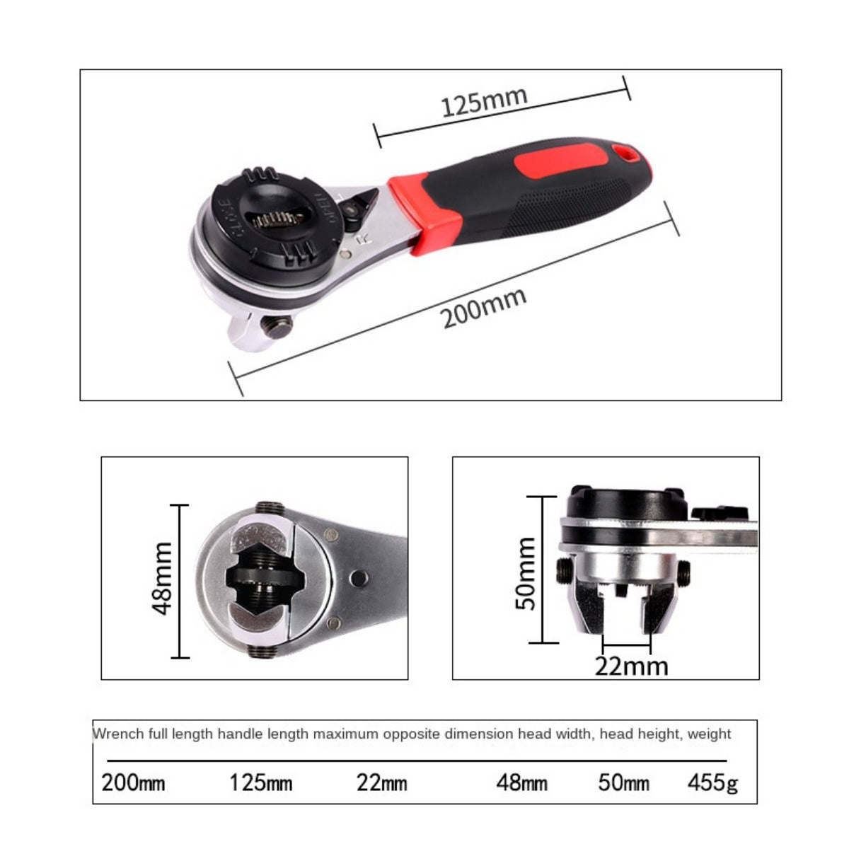 6-22mm Universal Adjustable Ratchet Wrench