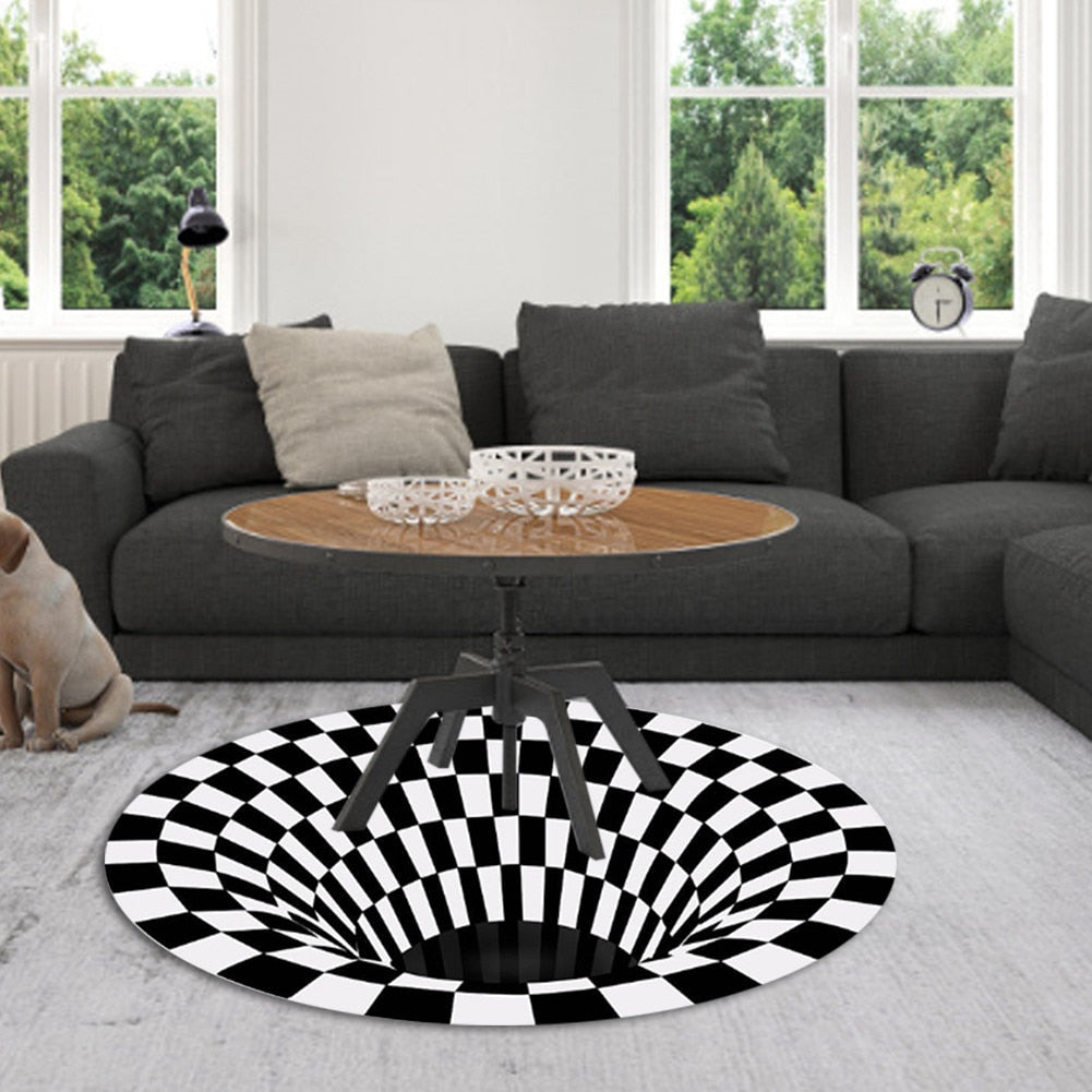 3D Carpet Round Floormat Black White