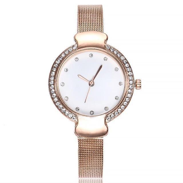 Stainless Steel Band Marble Hours Watch For Women's